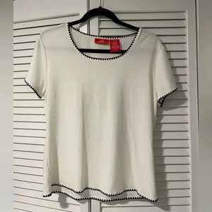 Oscar by Oscar De La Renta Cream and Black Blouse Large